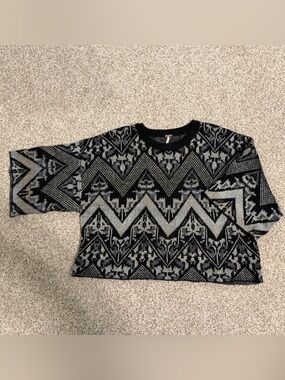 Free People Black and Charcoal Patterned Knit Pullover